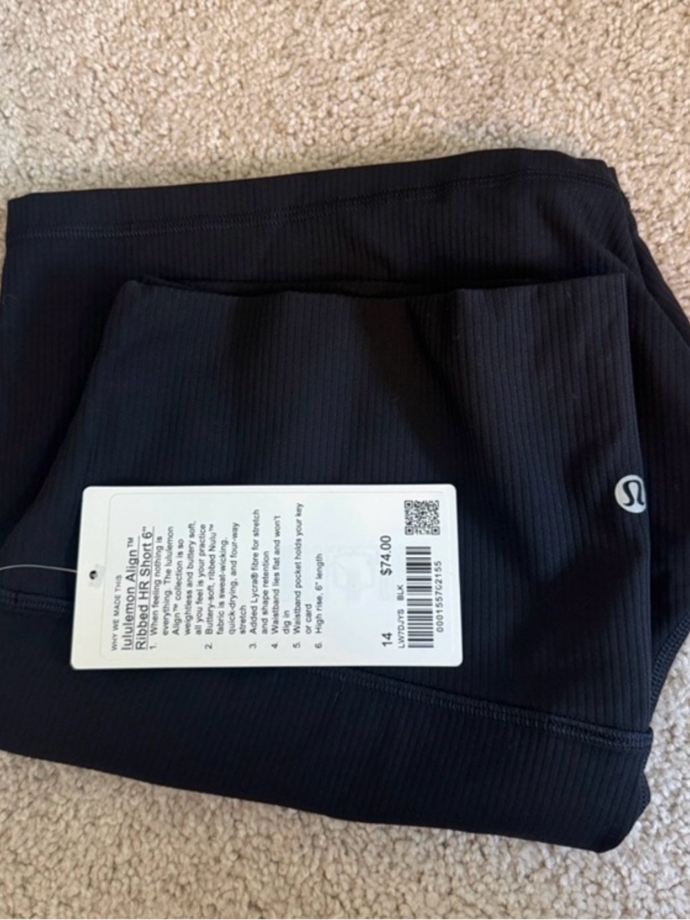 lululemon athletica Black Ribbed High-Rise Athletic Shorts